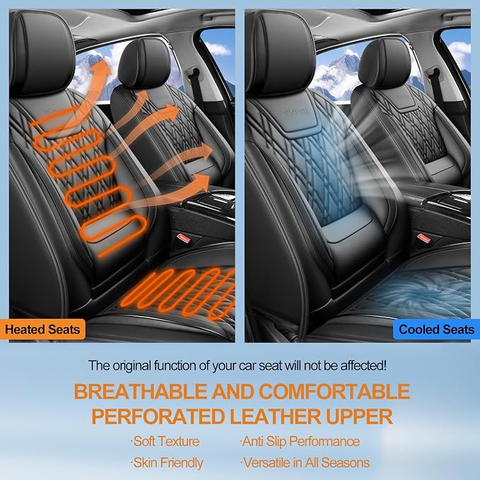 Fit Santa Fe Car Seat Covers for Hyundai Santa Fe 2009-2025 2026 - Luxury Leather, Anti-Slip, All-Weather Seat Cushions, Waterproof & Breathable, Airbag Compatible, Full 5-Seat Set (Black)