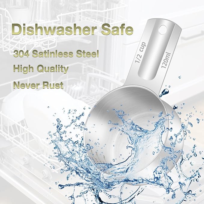 2PCS 1/2Cup Single Measuring Cup, Etched Inner Scale Stainless Steel Measure