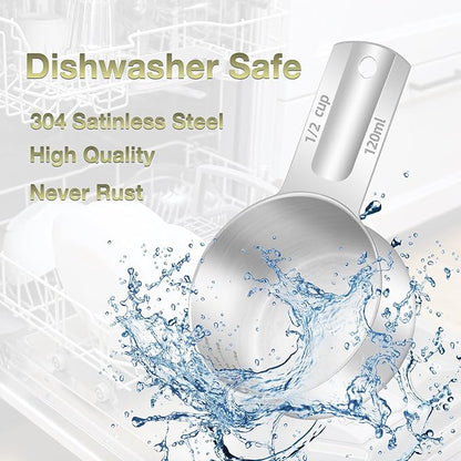 2PCS 1/2Cup Single Measuring Cup, Etched Inner Scale Stainless Steel Measure