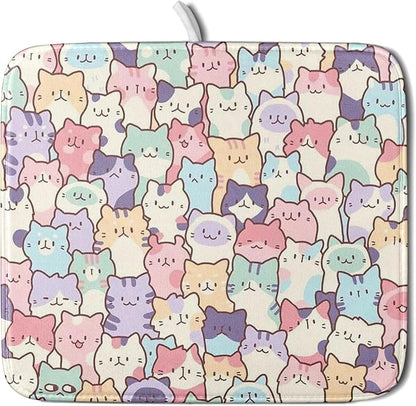 Colorful Cats Dish Drying Mat 16x18 inch Cute Animal Microfiber Reversible Fast