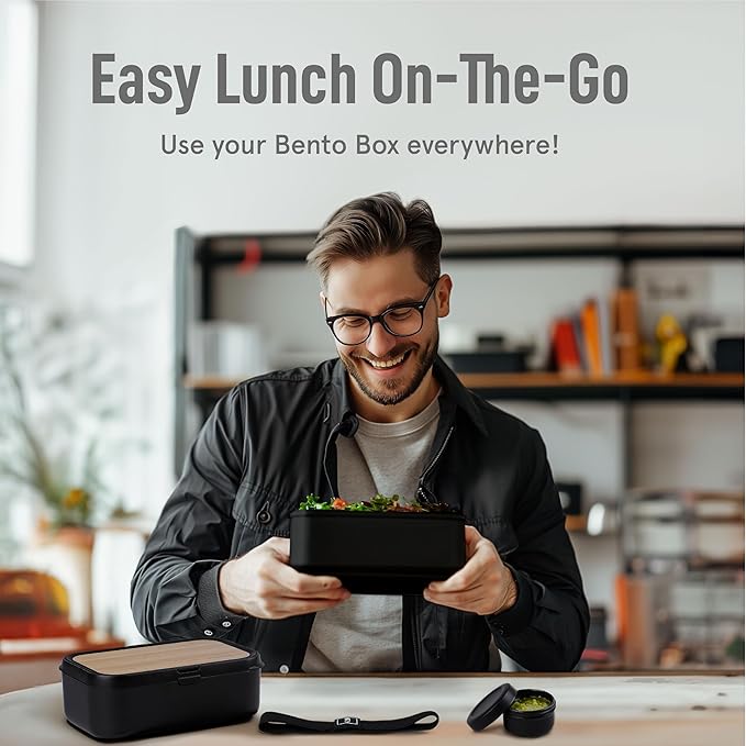 Double Premium Bento Box Adult, 67 fl oz BPA-Free - Black Stackable Lunch Box with Leak-Proof Lids & Dividers, Perfect for Meal Prep, Lunches & Portion Control
