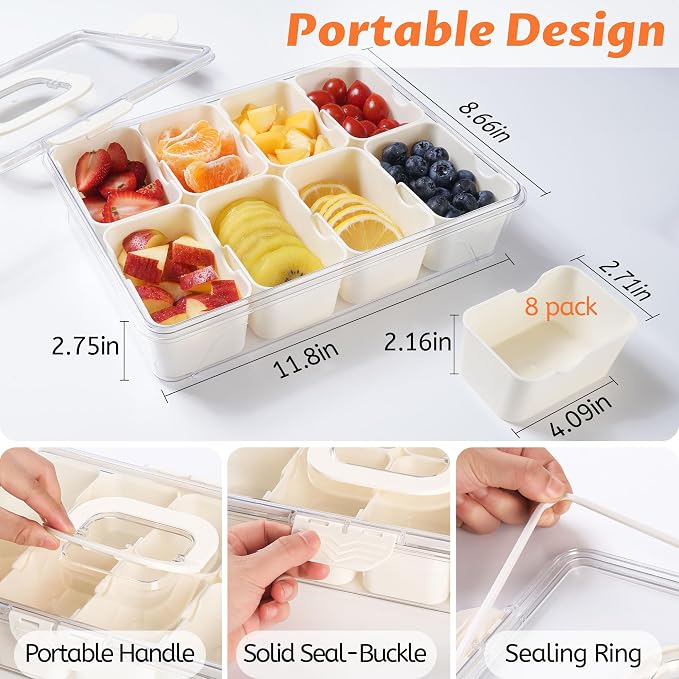 2 Pack Snackle Box Container - Dishwasher Safety Divided, Serving Tray with Lid and Handle - Charcuterie Board for Portable Snack Platters - Clear Organizer for Fruits Snacks,Perfect for Road Travel