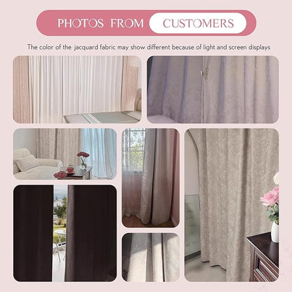 Beauoop Pink Floral Jacquard Blackout Curtains 84 Inches Long 2 Panels