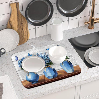 Giwawa Blue Hydrangea Dish Drying Mat