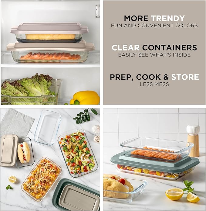 COOK WITH COLOR 8-Piece Deep Glass Baking Dish Set with Plastic Lids –