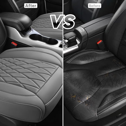 CAR PASS 2 Pack Leather Front Car Seat Covers, Bottom Seat Covers Full Wrapped with Storage Pocket, Anti-Slip Leather Seat Protectors,Waterproof Seat Cushion Pad Universal Fit Sedan SUV Truck, Gray