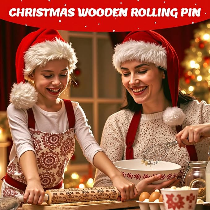 Stocking Stuffers Gifts for Women, Wooden Embossed Rolling Pin for Baking