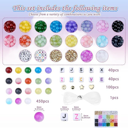 XIANNVXI 530pcs Glass Beads Kit for Friendship Bracelet 18color 8mm Colorful Glass Kandi Letter Beads Kit for Jewelry Making DIY Crafts