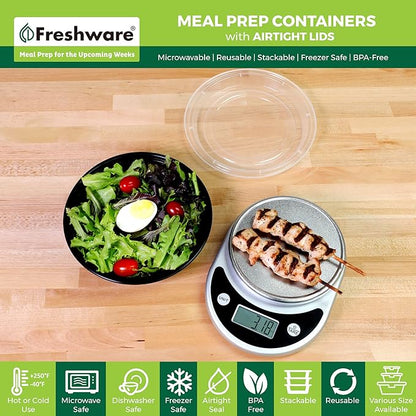 Freshware Meal Prep Bowl Containers [30 Pack] Plastic Bowls with Lids for Soup and Salad, Food Storage Bento Box, BPA Free, Stackable, Lunch Boxes, Microwave/Dishwasher/Freezer Safe (28 oz)