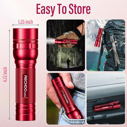 RECHOO Rechargeable Flashlights High Lumens, G1000 Super Bright Flash Light, Small Zoomable LED Flashlight with 3 Lighting Modes, Portable Tactical Flashlight, Gift for Women(Battery Included)-Red