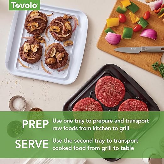 Tovolo Prep & Serve BBQ Trays Pack of 2 (Small - Black/White) - Serving Trays for Kitchen, Grill, Meal Prep, Smoker, Griddle, Barbeque, & More/BPA-Free & Dishwasher-Safe