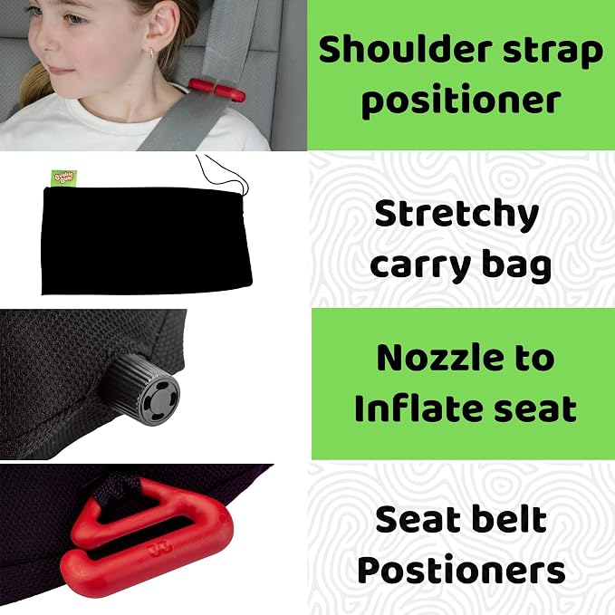 BubbleBum Twin-Pack, Backless Booster Car Seat – Inflatable, Portable Travel Booster for Kids 40–100 lbs, Ages 4–11, Fits 3 Across, Rideshare & Carpool, FMVSS 213 Certified – Black