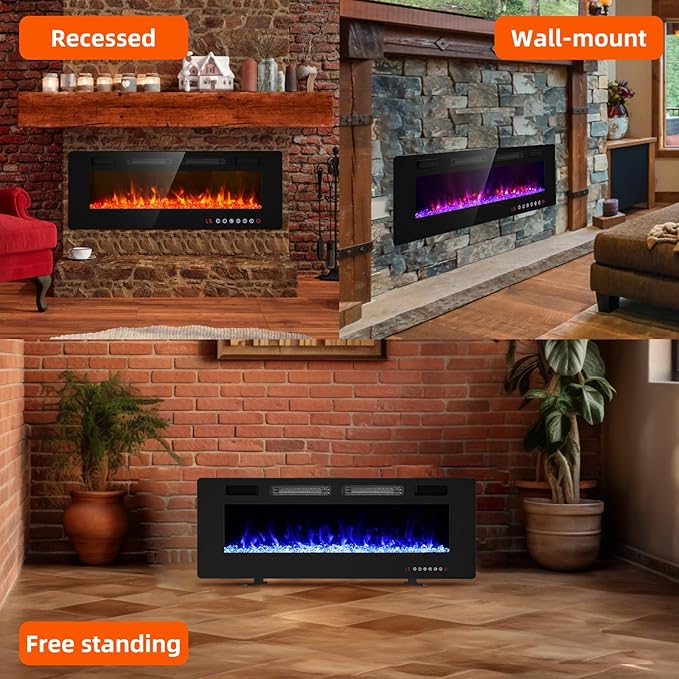 Electric Fireplace-60 inch Fireplace Wall Mount/Recessed/Free Standing-Ultra