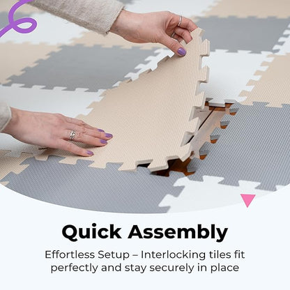 MioTetto Baby Play Mat, Soft Foam Floor Tiles for Kids. Adjustable Interlocking Foam Tiles, Fits with 74x74 Playpen Baby mat for Crawling & Development, Safe & Non-Toxic Playmat for Babies 6-12 Months
