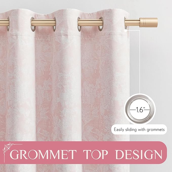 Beauoop Pink Floral Jacquard Blackout Curtains 72 Inches Long 2 Panels