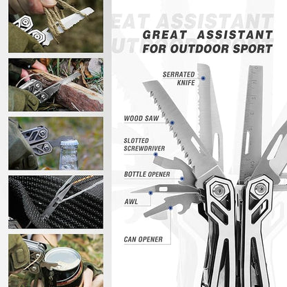 MOSSY OAK Multitool, 21-in-1 Stainless Steel Pocket Knife with Screwdriver Sleeve, Self-locking Pliers with Sheath-Perfect for Outdoor, Survival, Camping, Hiking, Simple Repair