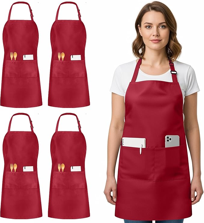 Utopia Kitchen 4 Pack Bib Apron Adjustable
