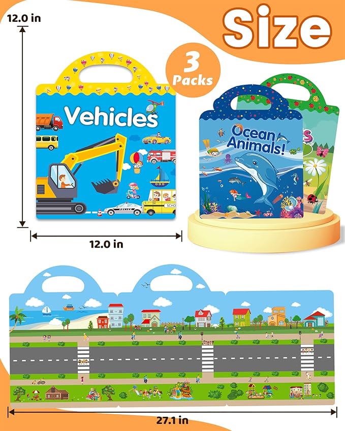 Reusable Sticker Book for Toddlers 2-4 Years, Stickers for Kids, Toddler Sticker Book Ages 1-3, Toddler Craft Activities, Toddlers Travel Toys Ages 2+ Boy Girl Birthday Gifts