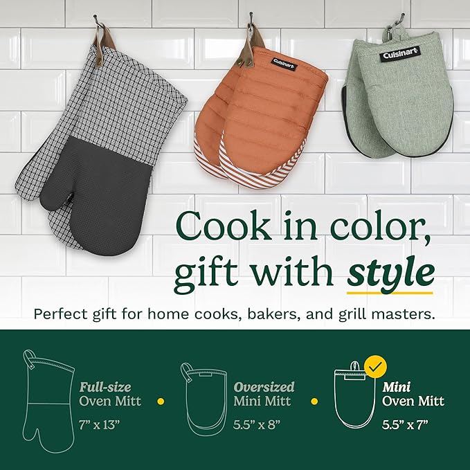 Cuisinart Heritage Mini Oven Mitts – 5.5” x 7” Heat-Resistant Kitchen Mitts