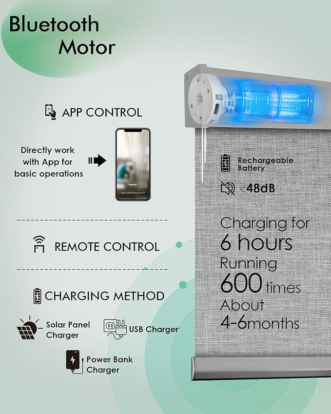 Yoolax Motorized Blinds with Remote, Automatic Roller Shades Cordless Electric