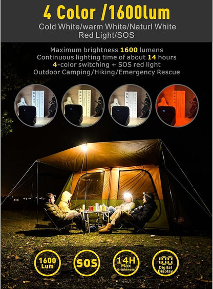 20000mAh Rechargeable LED Camping Lantern - 1600LM, QC3.0 22.5W, 4 - Color Switch, IPX5 Waterproof - Perfect for Camping, Hiking & Emergency Situations(Black)