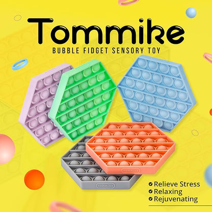 TOMMIKE Hexagon Push Pop Fidget Toy Bubble Sensory for Anxiety & Stress Relief Special Needs Autism Learning Office School Game Crafts Kids Adults (Rainbow)