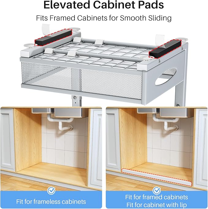 Under Sink Organizer, 2 Pack 2 Tier Pull Out Under Cabinet Organizer Shelf