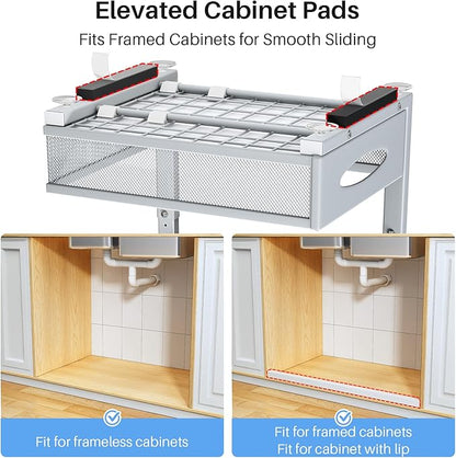 Under Sink Organizer, 2 Pack 2 Tier Pull Out Under Cabinet Organizer Shelf