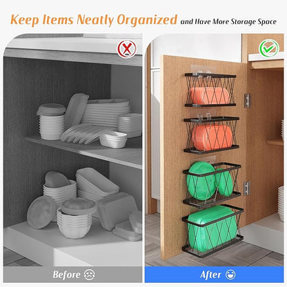 BasicForm 4 Pack Metal Kitchen Inside Cabinet Door Organizer, Adhesive Lid