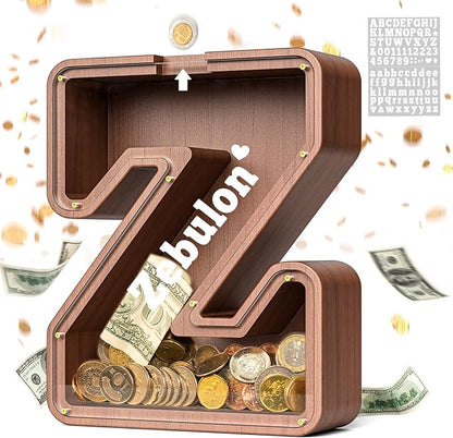 Summidate Wooden Letter Piggy Bank, Extra Thick Large Capacity Piggy Bank for Kids Boys Girls Toddler, Alphabet Z Money Bank| Coin Box Birthday, Christmas, Festival