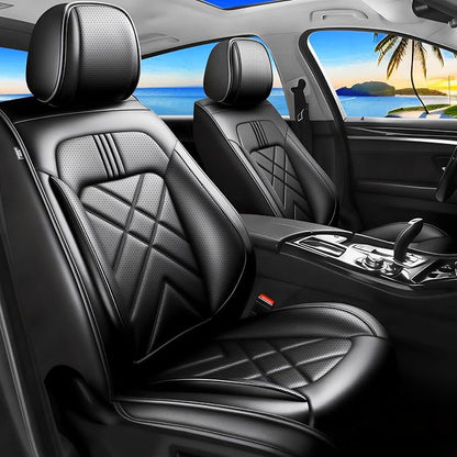 Fiesta Car Seat Covers Custom Fit for Ford Fiesta 2011-2019, Premium Full Coverage Leather Automotive Seat Protectors, All Seasons Waterproof Breathable, Airbag Compatible, (Full Set, Black)