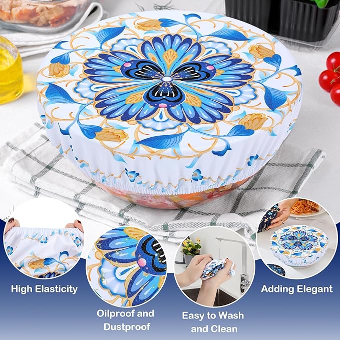 5 Pieces Bowl Covers Reusable, 5 Size Elastic Cloth Bowl Covers