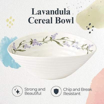 Portmeirion Sophie Conran Lavandula Cereal Bowl - 7.5 Inch Porcelain Soup & Ice Cream Bowls with Lavender Spring Design, Ripple Texture, Freezer to Oven Safe Dinnerware Collection