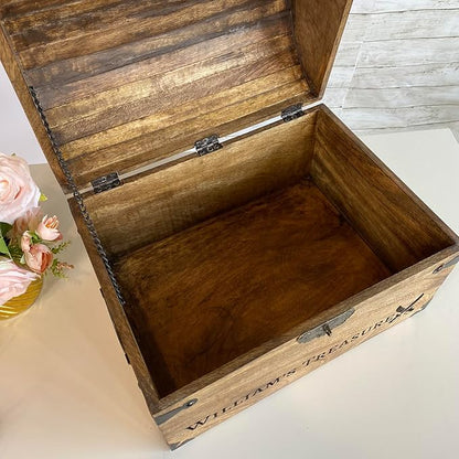 Nautical Cove Personalized Wood Treasure Chest - Pirate Chest with Custom Engraving (X-Large 16x12x12) – Decorative Storage Chest, Wooden Keepsake Box