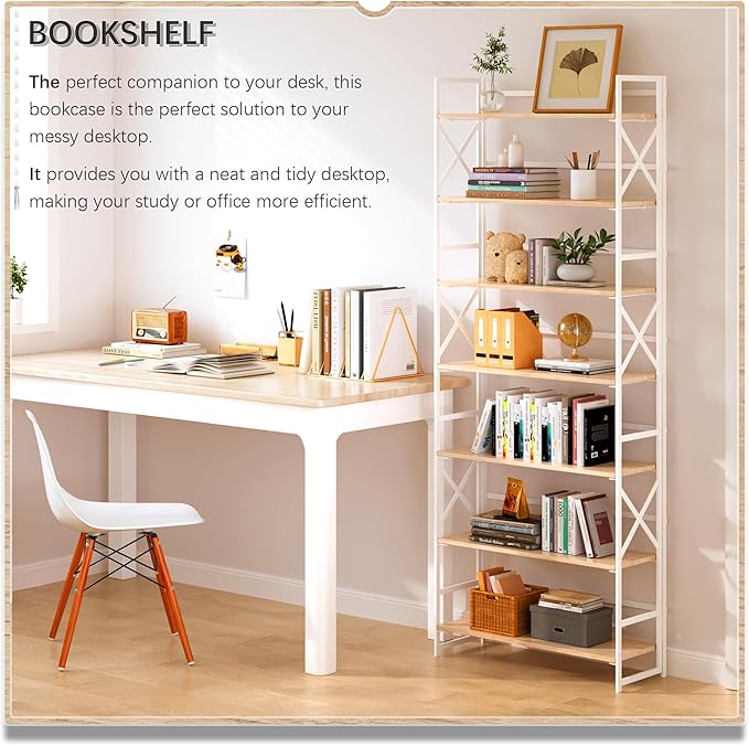 4NM 7 Tiers No Assembly Book Shelves, 72.4" H Folding Bookshelf Bookcase Open