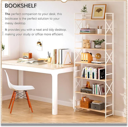 4NM 7 Tiers No Assembly Book Shelves, 72.4" H Folding Bookshelf Bookcase Open