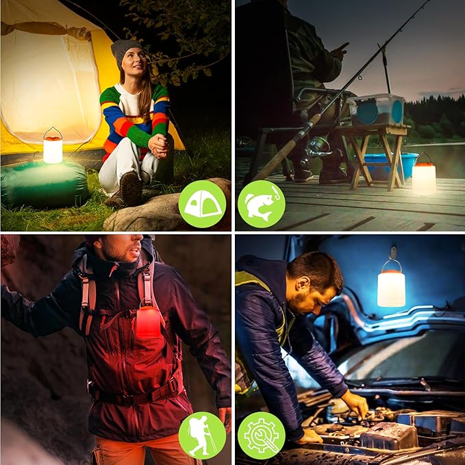 LED Camping Lantern, Rechargeable Camping Light, 4 Modes Outdoor Flashlights Lanterns with 1000LM, Water Resistant Portable Emergency Camp Light for Hurricane Hiking Survival Kits - Orange