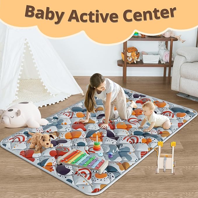 74" × 50“ Baby Play Mat for Playpen, Baby Playmat for Floor, Thick Ultra Soft Play Mat for Babies and Toddlers Infants Playing or Crawling, Grey
