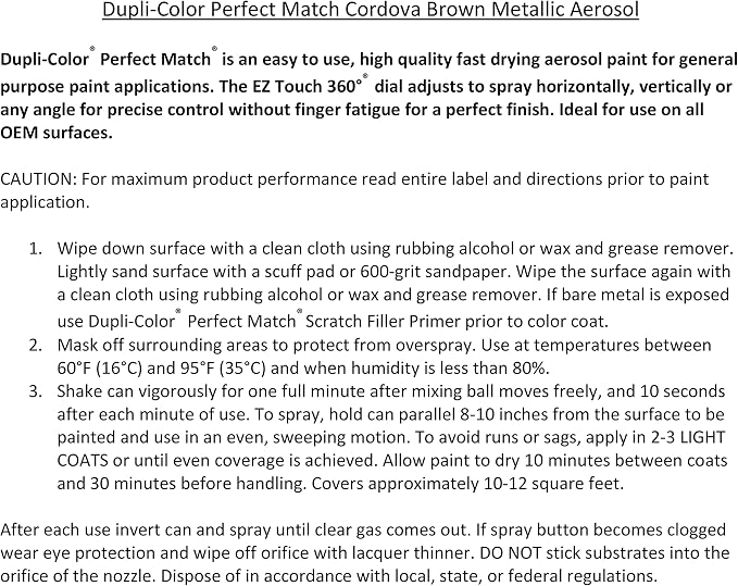 Dupli-Color Perfect Match Premium Automotive Paint, Cordova Brown (M), 8 oz