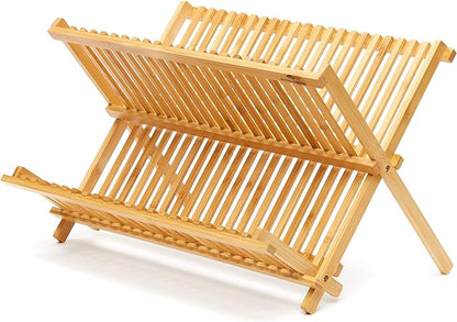 RoyalHouse Premium Natural Bamboo Dish Rack, Collapsible Dish Drainer, Foldable