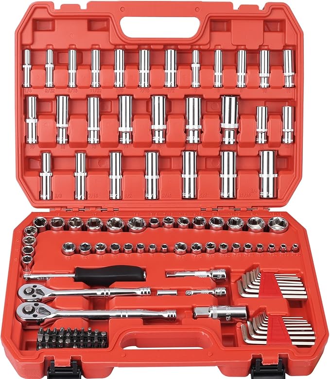 117 Pieces 1/4 and 3/8 inch Drive Socket Ratchet Wrench Set, Metric/SAE Size