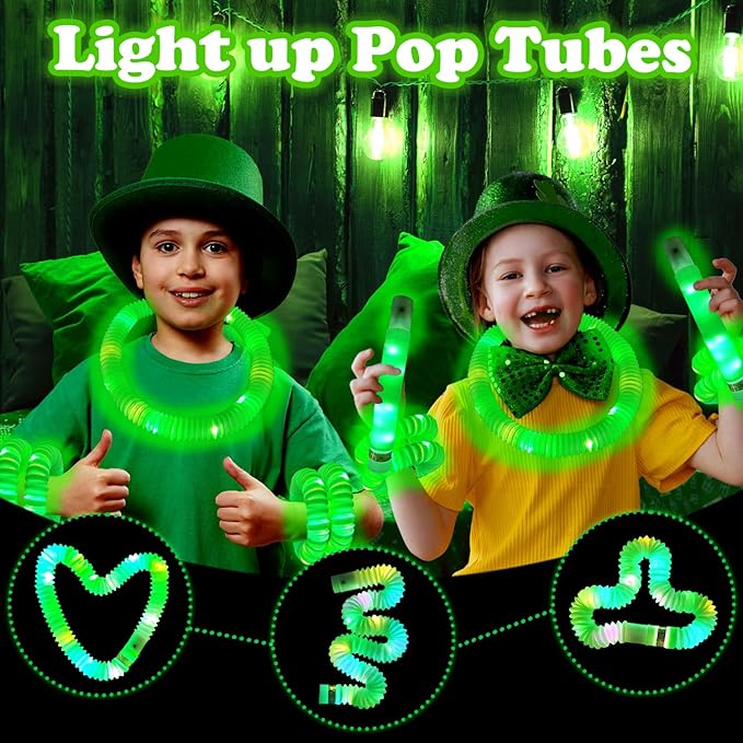 12 - 24 PCS Green Glow Sticks Party Favors for Kids,LED Light up Pop Tubes for Toddlers,Neon Necklaces Bracelets Accessories,Glow Birthday Dance Wedding Camping Halloween Party Supplies Decorations