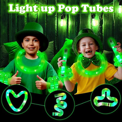 12 - 24 PCS Green Glow Sticks Party Favors for Kids,LED Light up Pop Tubes for Toddlers,Neon Necklaces Bracelets Accessories,Glow Birthday Dance Wedding Camping Halloween Party Supplies Decorations
