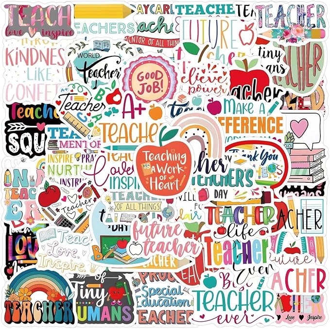 110PCS Teacher Stickers, Non-Repeating Funny Teacher Stickers Waterproof Meme Stickers for Teachers Gift Vinyl Decals Cute Stickers Gifts for Laptop Water Bottles Phone