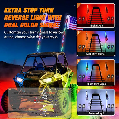 Nilight 2PCS 4FT RGB LED Whip Light with Spring Base and 4 PCS Rock Lights Combo, Remote App Control w/DIY Chasing Patterns Turn Signal Brake Reverse Antenna Lighted Whips for ATV UTV Polaris RZR Jeep