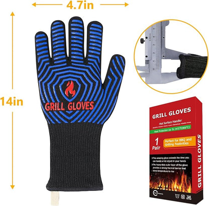 QUWIN BBQ Gloves, Oven Gloves 1472℉ Extreme Heat Resistant, Grilling Gloves