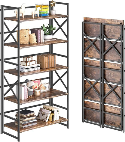 4NM 5 Tiers No Assembly Book Shelves, 51.2" H Folding Bookshelf Bookcase Open