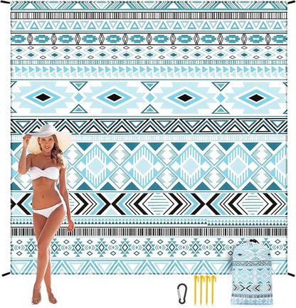 Beach Blanket Waterproof Sandproof Beach Mat 79" X 83"/10'x9'for 2-8 Adults Quick Drying Outdoor Picnic Mat Beach Accessories for Travel, Camping, Hiking
