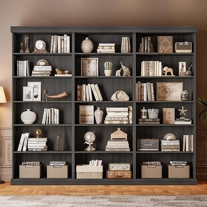 70.8" Tall Black Bookshelf, Farmhouse Modular Bookcase with 6-Tier Adjustable Shelves, Large Storage Cabinet for Home Office, Living Room, Set of 2