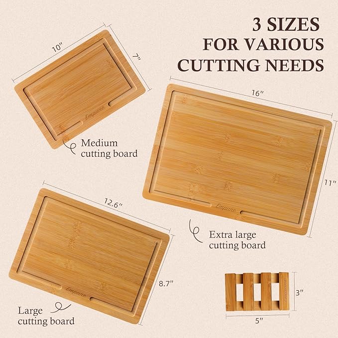 Empune Bamboo Cutting Board Set, Wood Cutting Boards